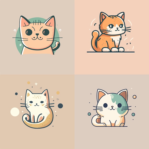 Cute cat head cartoon logo collection logo set vector mascot illustration