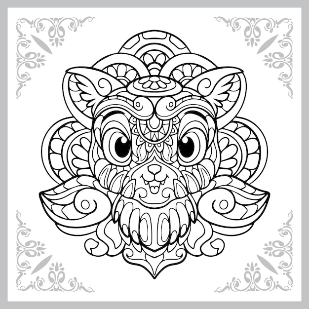 милый кот голова мультфильм zentangle искусства, изолированные на белом фоне