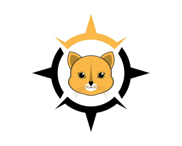 Cute cat head in the compass logo