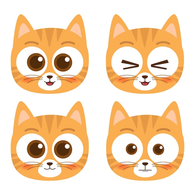 Vector cute cat head emotes icon collection