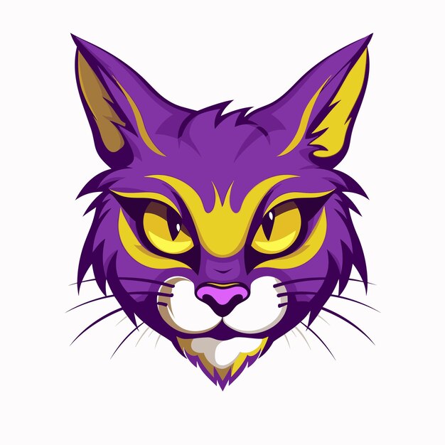 Testa di gatto carino in stile cartoon piatto avatar animale da compagnia design giallo e purpple