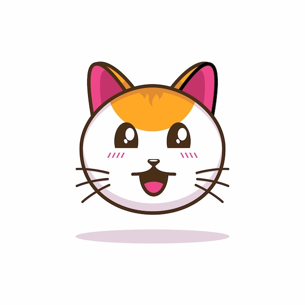 かわいい猫の頭のハエ漫画フラットベクトル