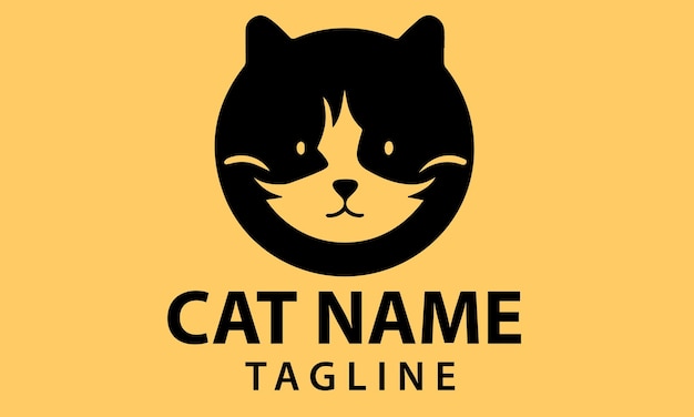 A cute cat head logo with a yellow background