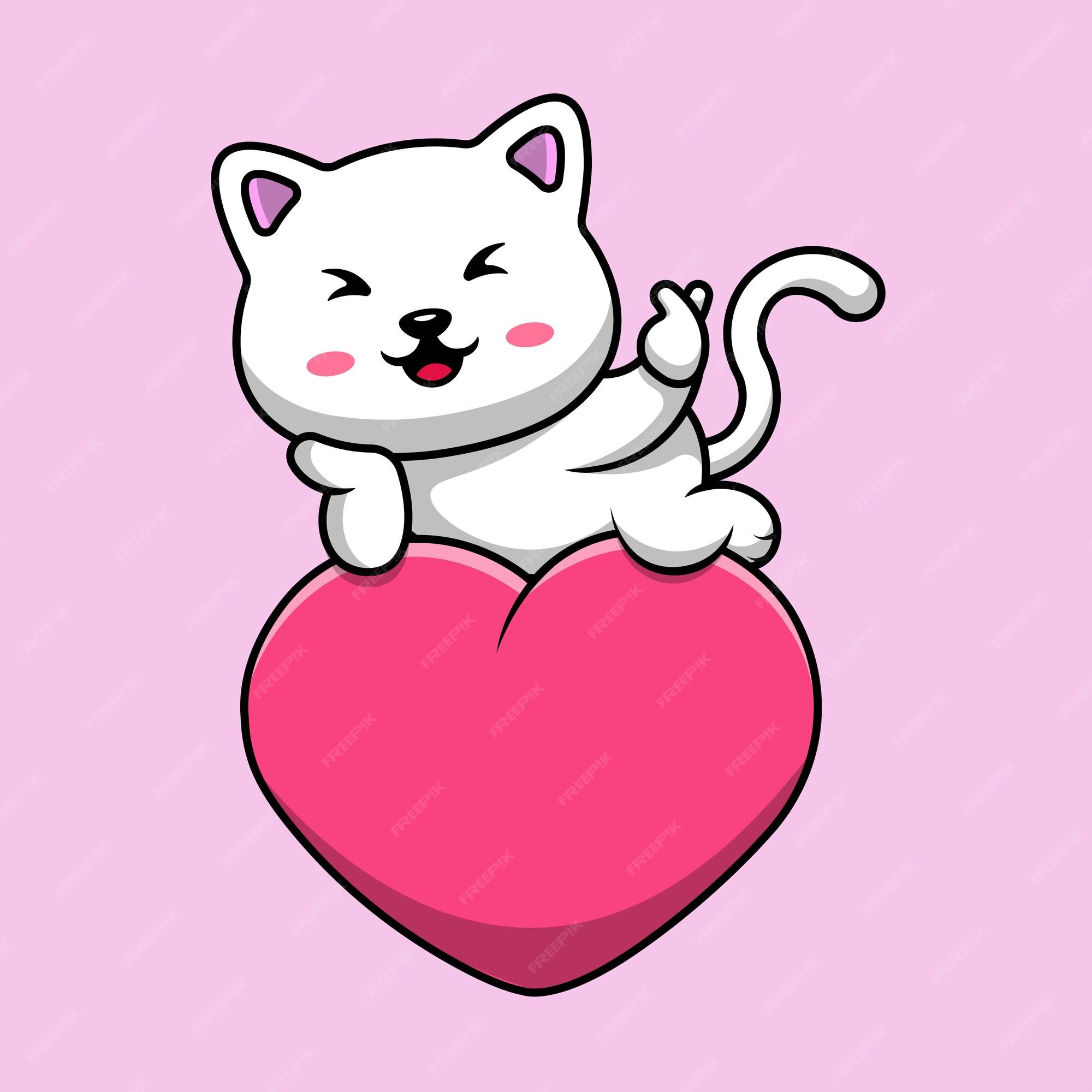 Cats In Love With Heart Shaped Tails. Vector Illustration, Icon