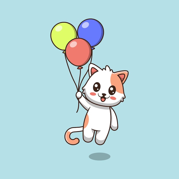Cute cat holding a balloon cartoon illustration