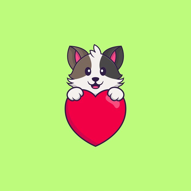 Cute cat holding a big red heart. Animal cartoon concept isolated.