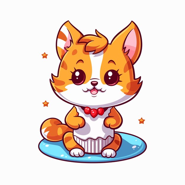 Vector cute cat holding cake vector illustration