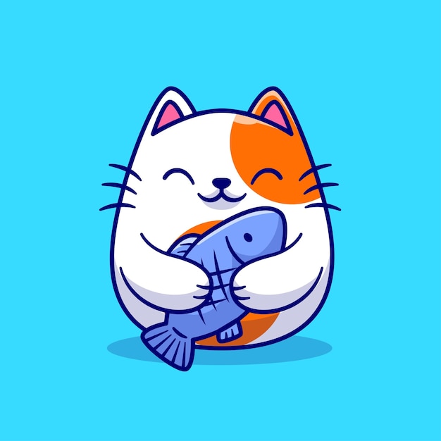 Premium Vector | Cute cat holding fish cartoon vector icon illustration ...