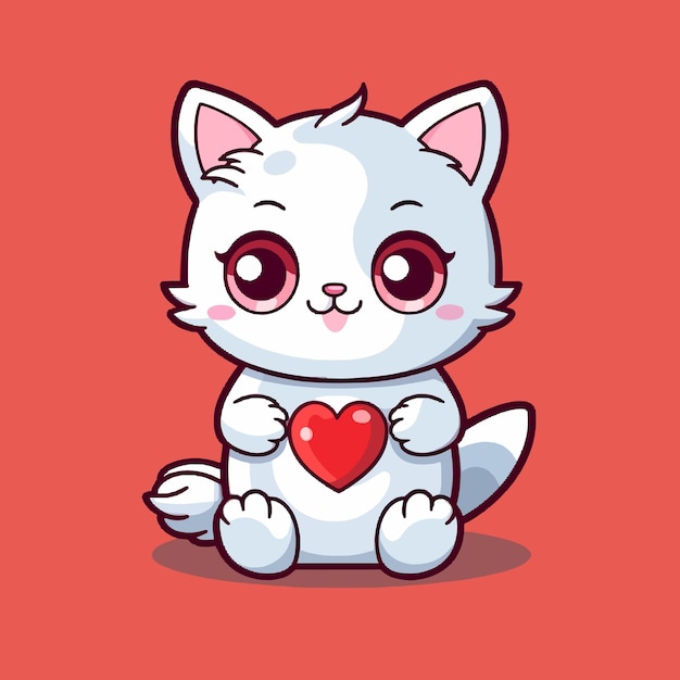 Cute cat holding heart vector illustration