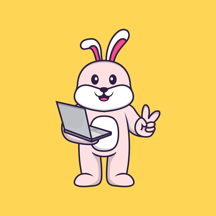 Vector cute cat holding laptop. animal cartoon concept isolated.  flat cartoon style