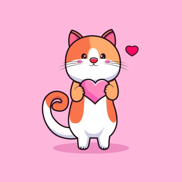 Cute cat holding love cartoon vector illustration Cartoon character icon Cattle Animal mascot logo