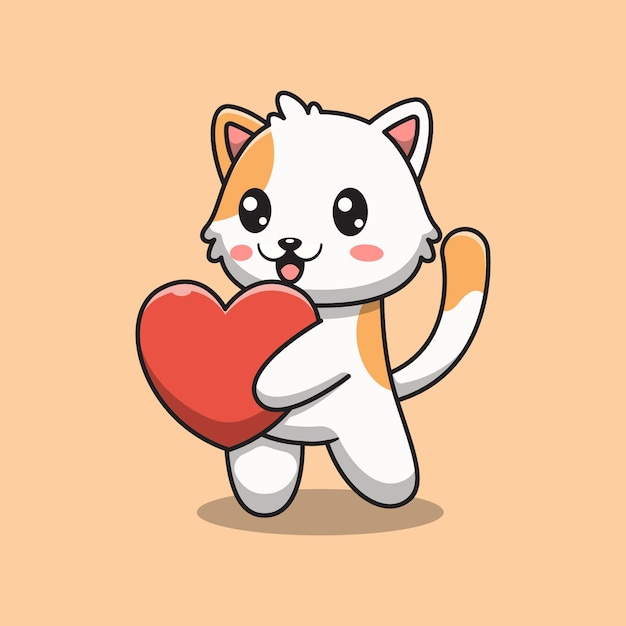 Cute Cat Holding Heart Love Cartoon Vector Icon Illustration. Flat Cartoon  Concept 10662153 Vector Art at Vecteezy