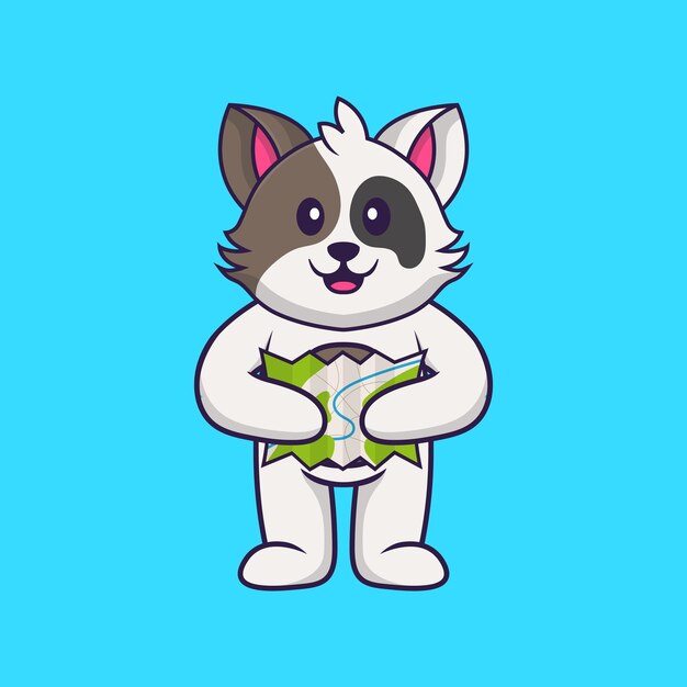 cute cat holding a map. animal cartoon concept isolated. flat cartoon style