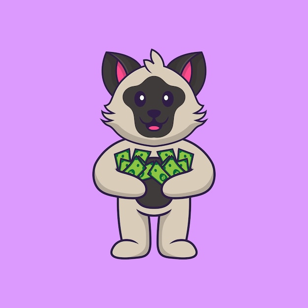 Vector cute cat holding money. animal cartoon concept isolated. flat cartoon style