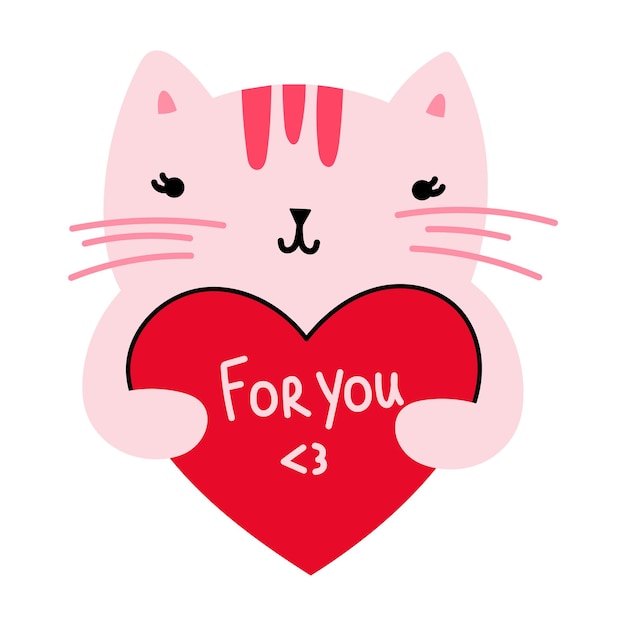 Cute cat holding a red heart Valentines Day