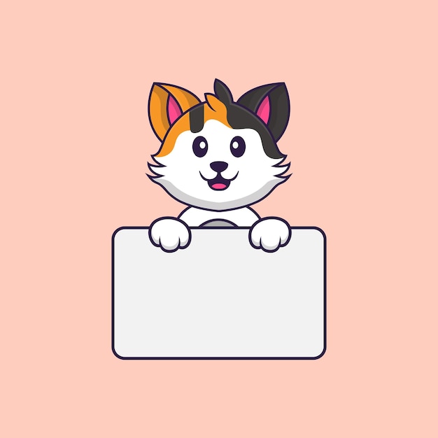 Cute cat holding whiteboard animal cartoon concept isolated