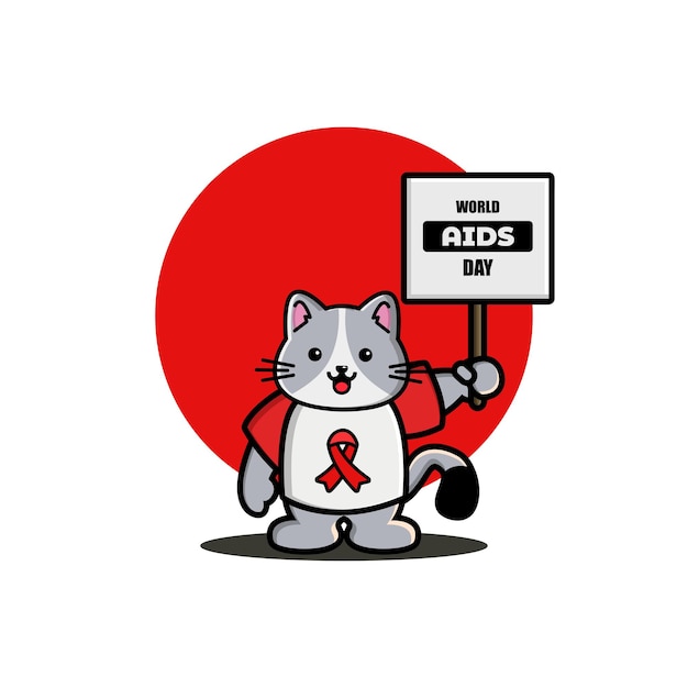Simpatico gatto con in mano il cartello della giornata mondiale dell'aids