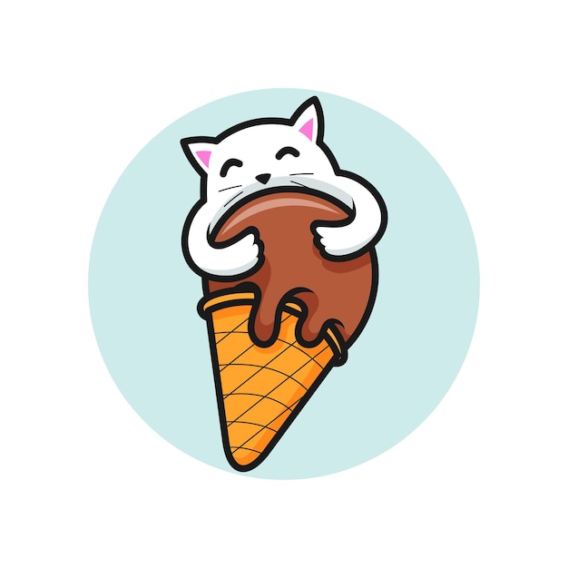 Vector cute cat hug an chocolate ice cream