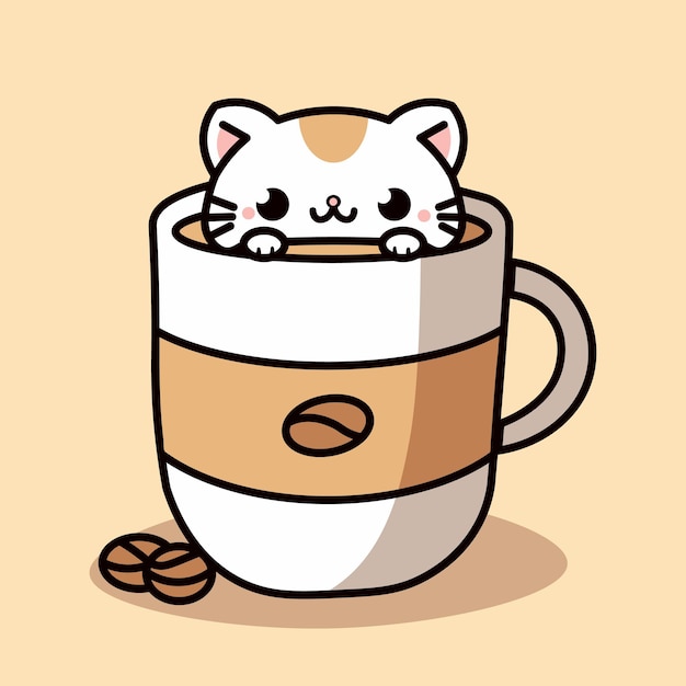 Vector cute cat illustration in a coffee cup
