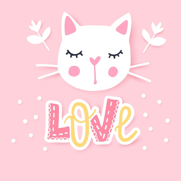 かわいい猫のイラスト。乙女チックな子猫。ファッション猫の顔。