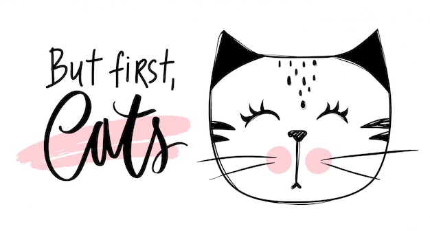 cute cat illustration. Hand drawn Stylish kitten.