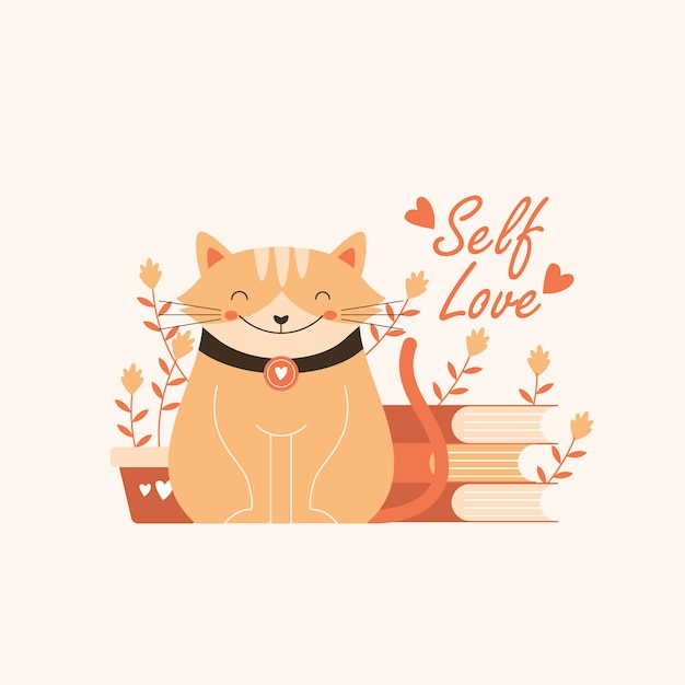 Cute cat illustration met self love quote