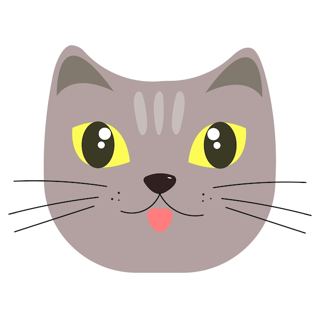 Illustrazione del gatto carino stampa grafica per tshirt personaggio del viso del gatto un gattino grigio illustrazione vettoriale per l'invito del biglietto di auguri