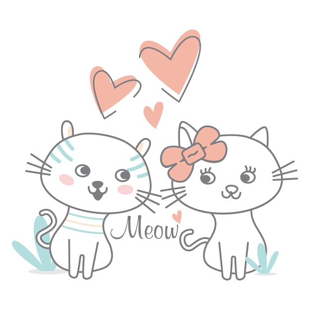 Cute cat illustration. romantic animal concept