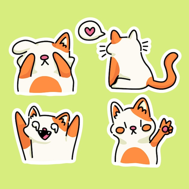 ベクトル かわいい猫イラストセット愛らしいステッカー