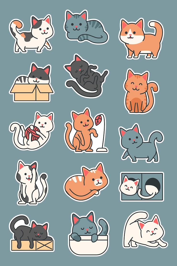 Vector cute cat illustration sticker set
