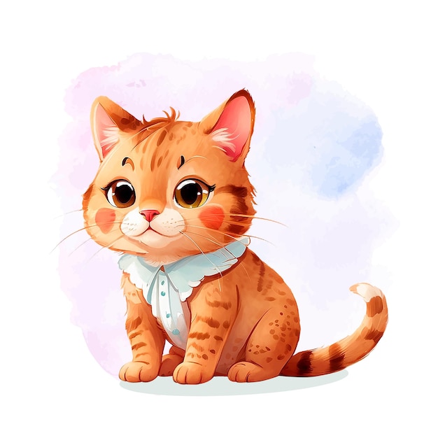 Vector cute cat illustration in watercolor style