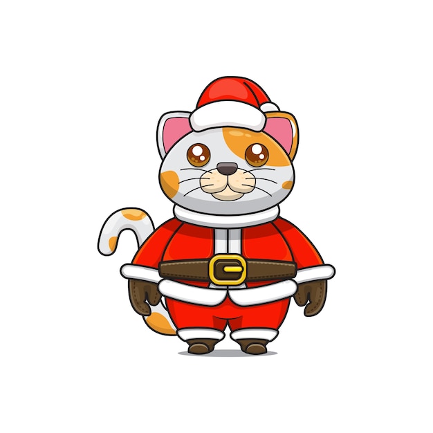 クリスマスの衣装でかわいい猫サンタの衣装で漫画の動物の正面図