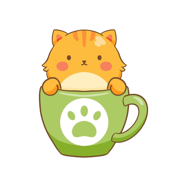 벡터 컵 그림에 귀여운 고양이
