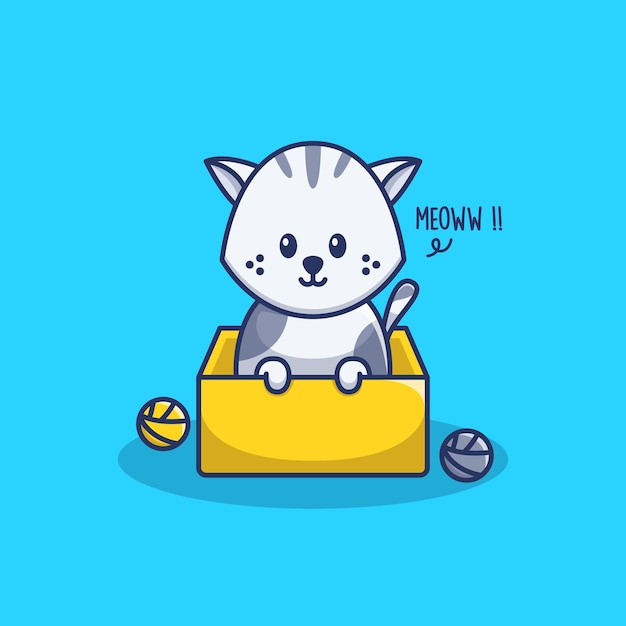 ボックス内のかわいい猫のイラスト