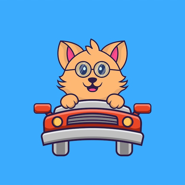 Cute cat is driving. Animal cartoon concept isolated.