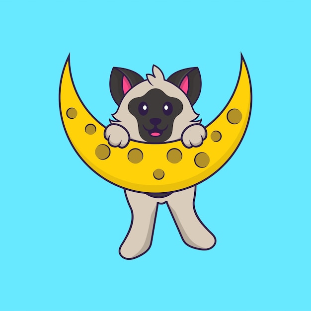 Cute cat is on the moon. animal cartoon concept isolated.