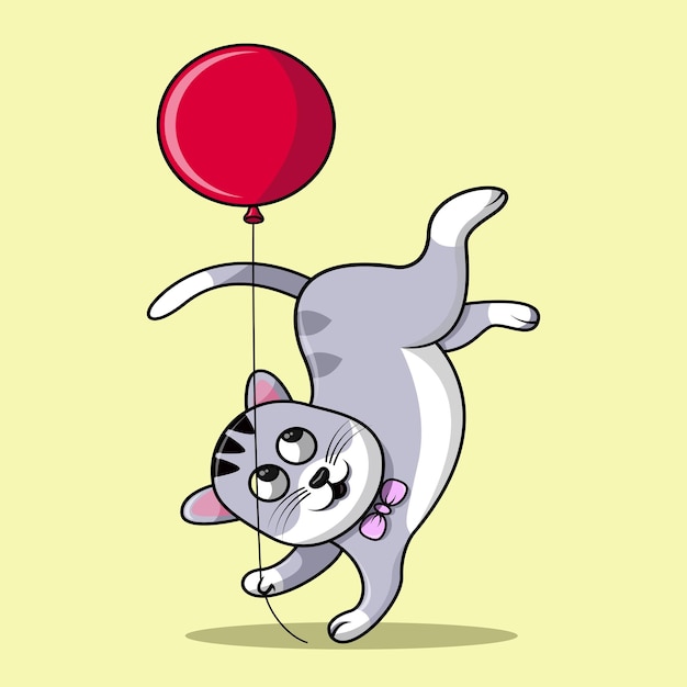 A cute cat is playing with balloons