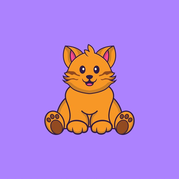 Сидит милый кот. Концепция животных мультфильм изолированы.