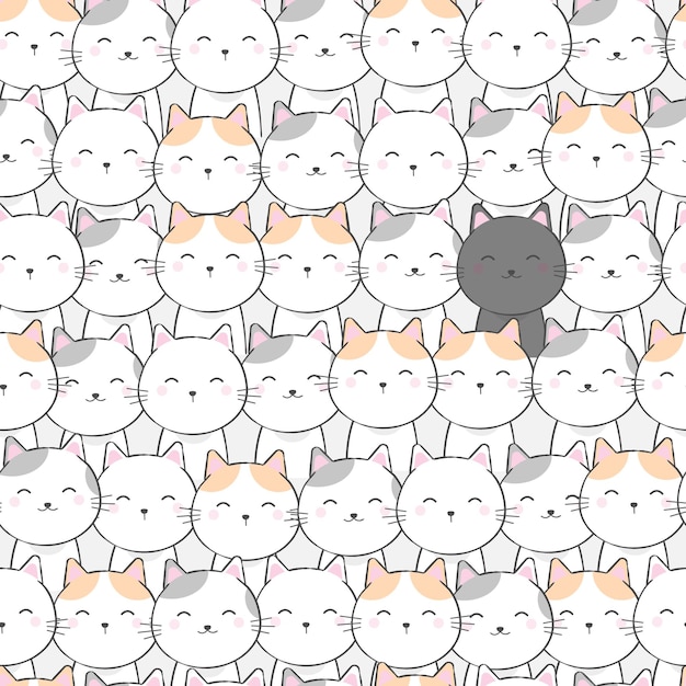 cute cat kawaii cartoon pattern vector illustration