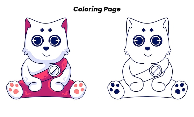 Vector cute cat king with coloring pages