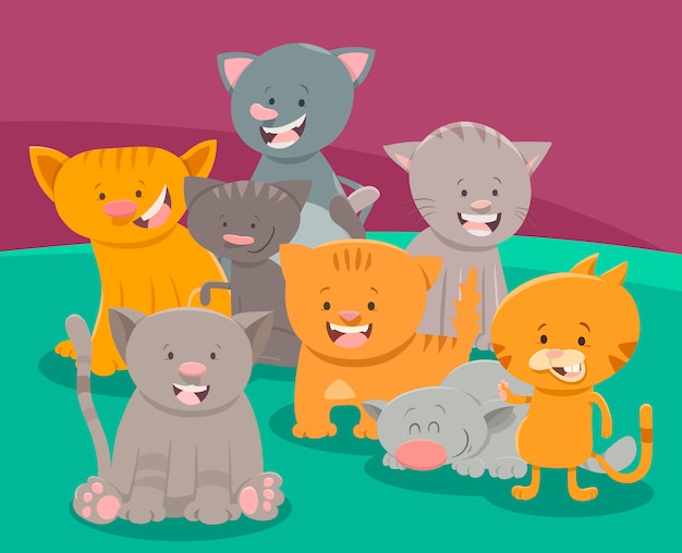 cute cat or kitten characters group