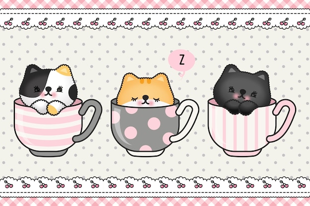 Cute cat kitten family greeting cartoon doodle wallpaper cover