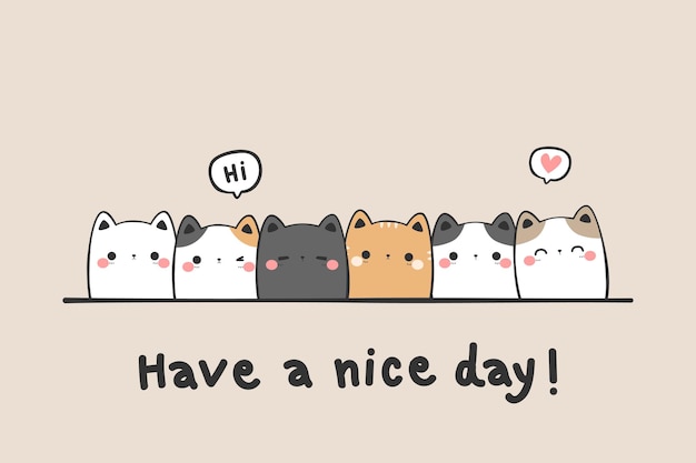 Cute cat kitty greeting cartoon doodle illustration