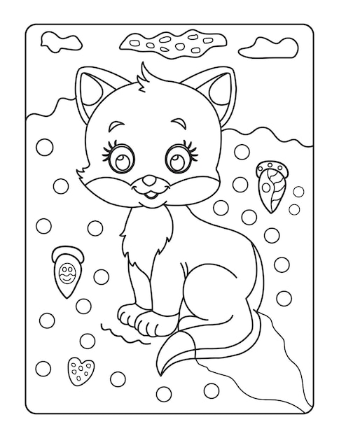 Vector cute cat line art coloring page for kids animal outline coloring book cartoon vector illustration
