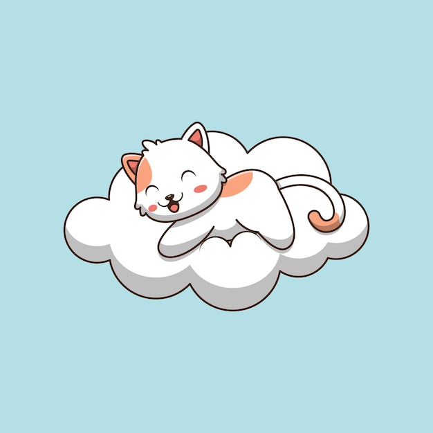 Vector cute cat lying on the cloud cartoon illustration