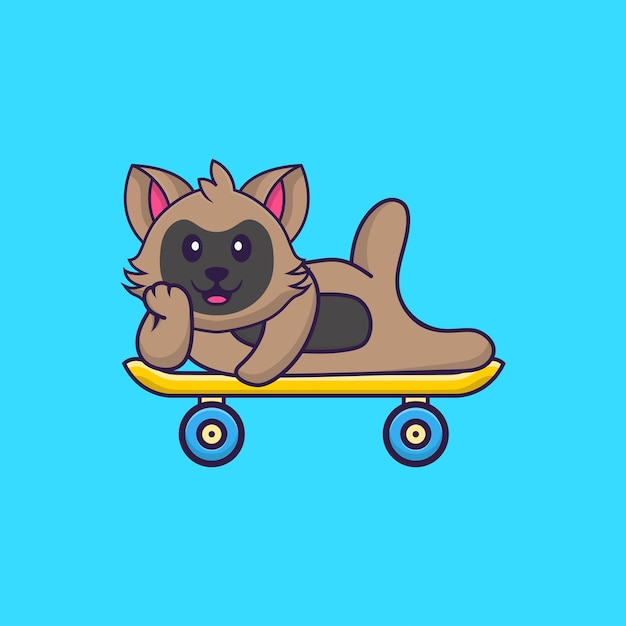 Cute cat lying on a skateboard animal cartoon concept isolated