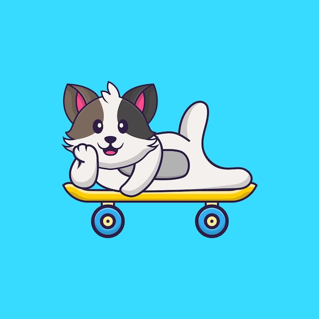 Cute cat lying on a skateboard Animal cartoon concept isolated