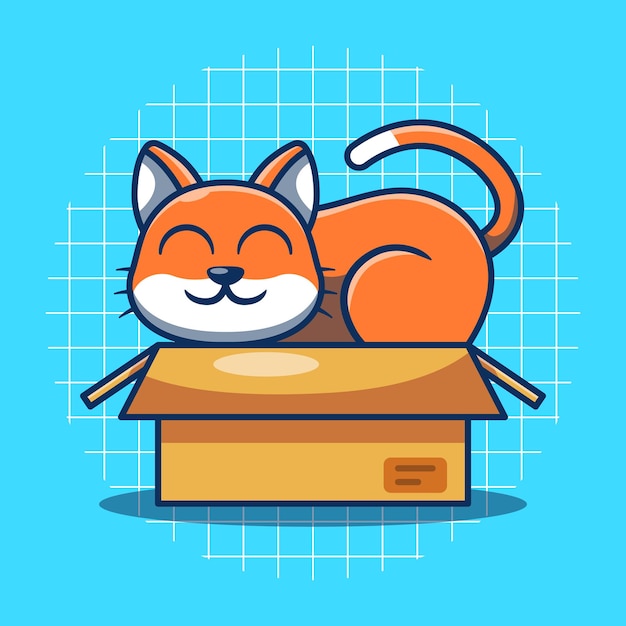 Cute cat mascot in cardboard vector illustration international cat day