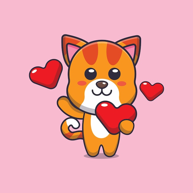 cute cat mascot cartoon character illustration in valentines day