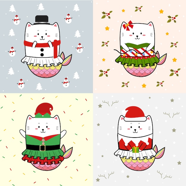 Cute cat mermaid collection for christmas